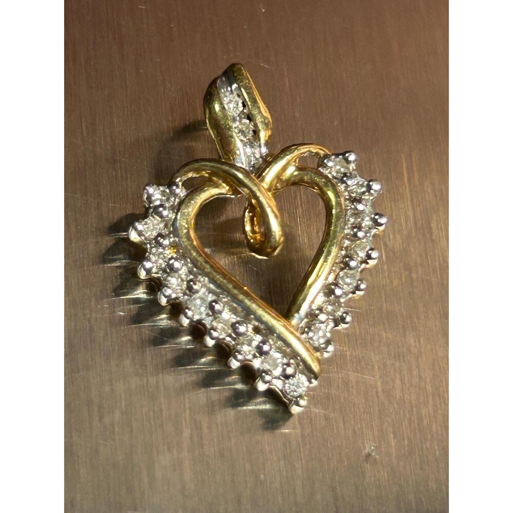 Vintage 10k ADL yellow gold white gold diamond heart charm pendant 1.3g